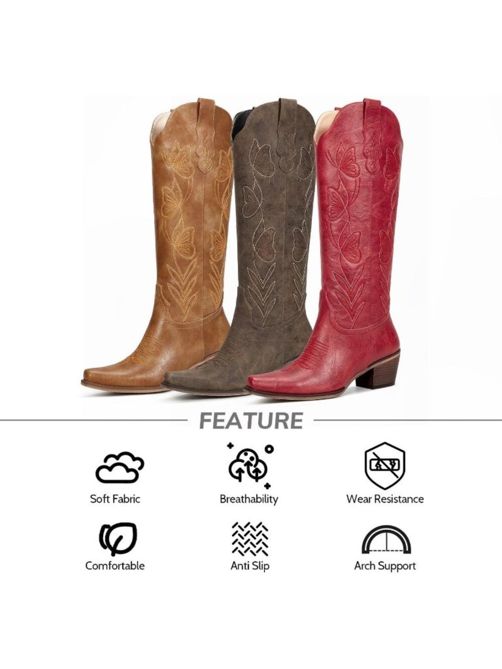 Women's Knee High Cowgirl Boots Western Boots with Pointed Toe Taupe Brown - Picture 5 of 6
